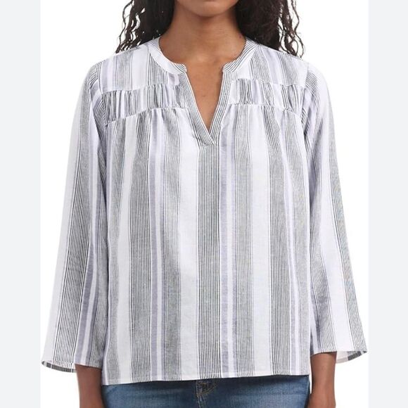 Splendid Linen Striped White, Purple and Black Blouse XXL - Picture 1 of 9